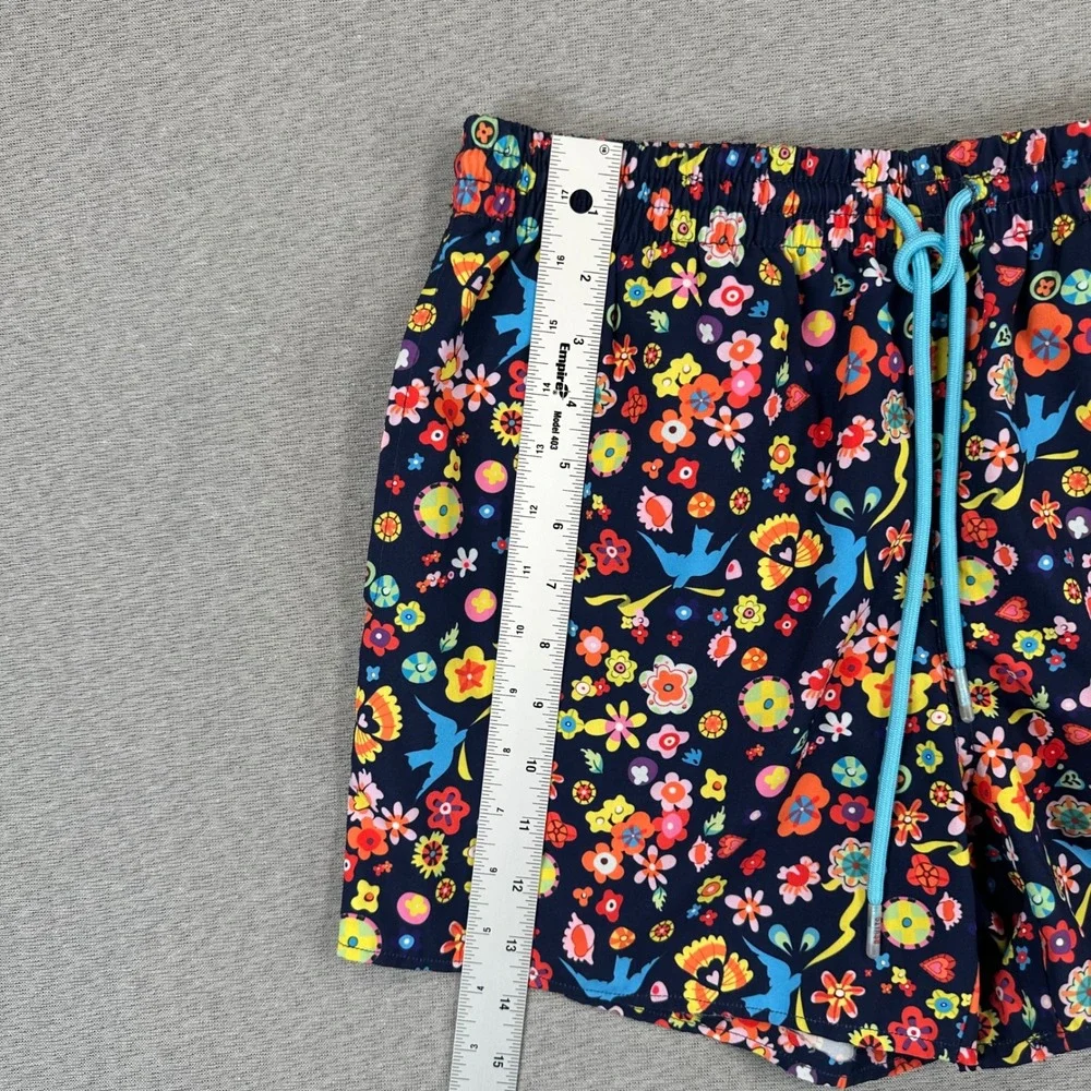 RSVLTS Swim Trunks Mens S Navy Blue Floral Bird Print Quick Dry Stretch Shorts